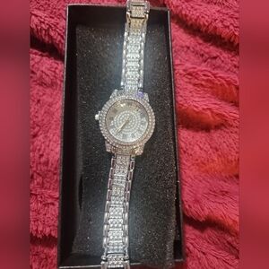 Iced Out Silver Tone Women's Watch